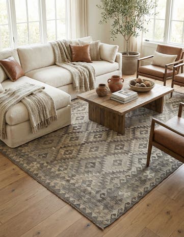 6' 11 x 9' 7 Hand Woven Kilim Maymana Wool Rug