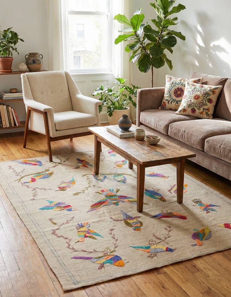 Detail image of 4' 2 x 5' 9  Hand Woven Kilim Suzani Wool Rug