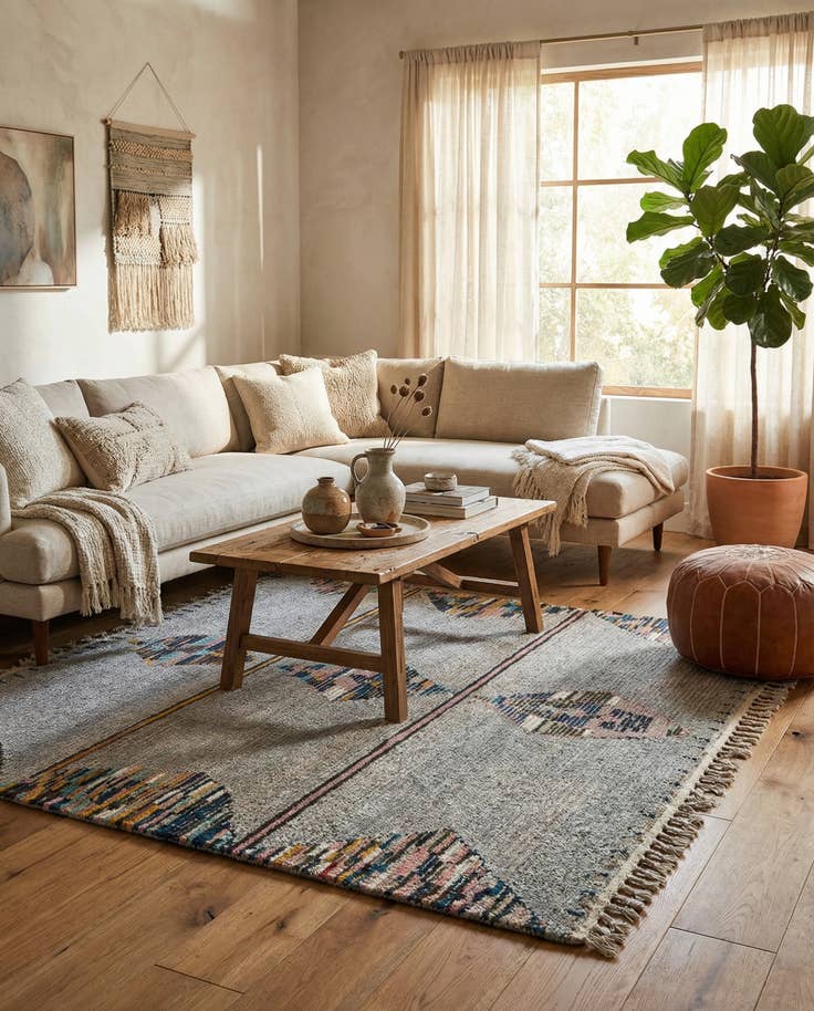 Detail image of 6' 2 x 8' 9 Hand Knotted Moroccan Wool Rug