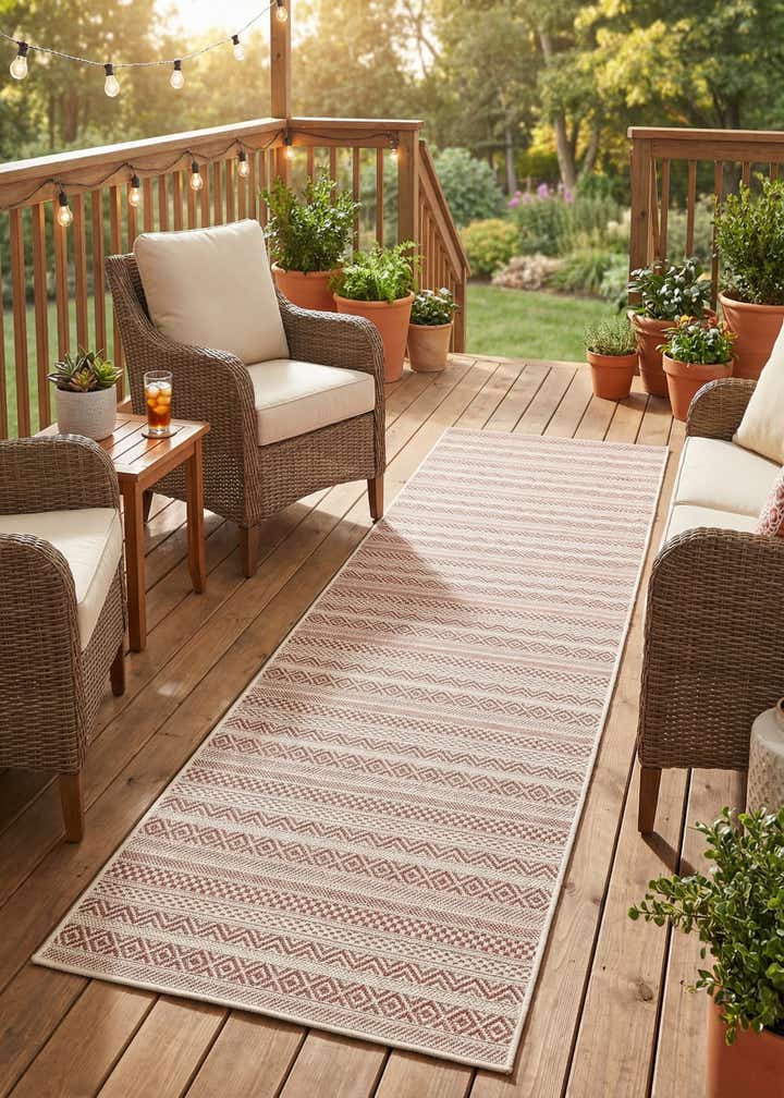 2' 7 x 12' Easy-Clean Striped Indoor / Outdoor Runner Rug