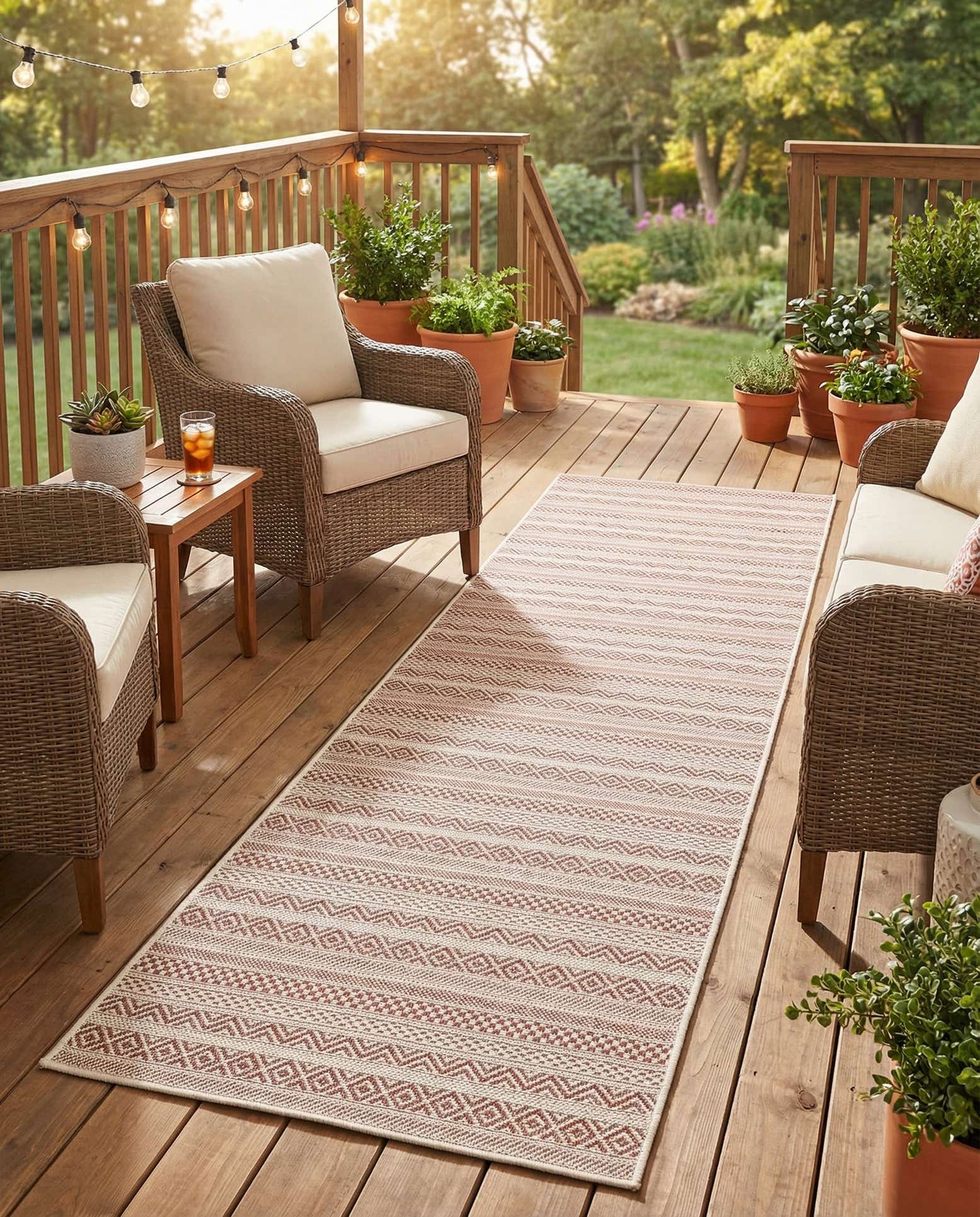 2' 7 x 12' Easy-Clean Striped Indoor / Outdoor Runner Rug