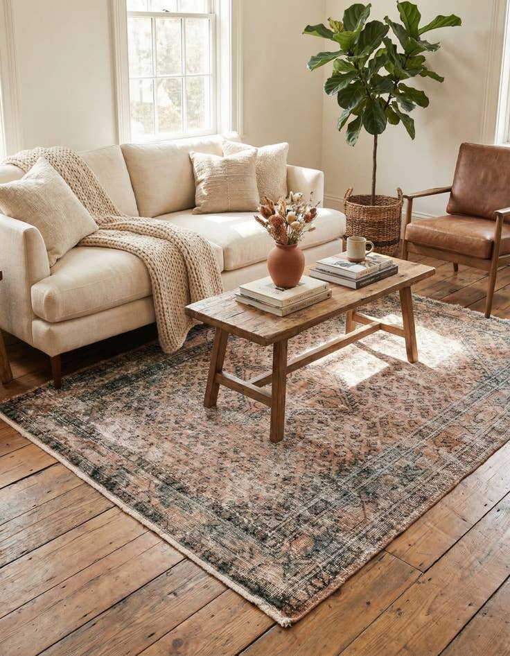 Detail image of 4' 4 x 6' 2  Hand Knotted Ultra Vintage Persian Wool Rug