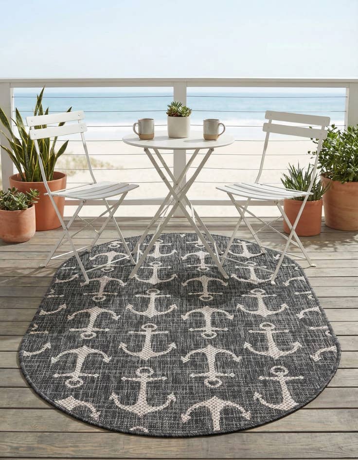 Detail image of 3' x 5' 3  Washable Coastal Indoor / Outdoor Oval Rug