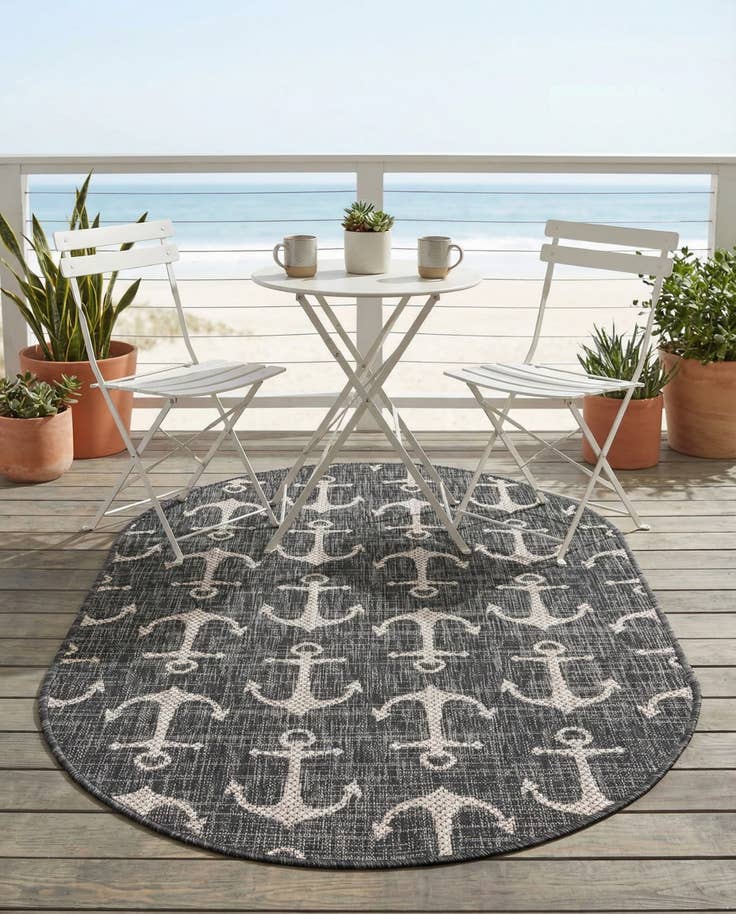 Detail image of 3' x 5' 3 Easy-Clean Coastal Indoor / Outdoor Oval Rug