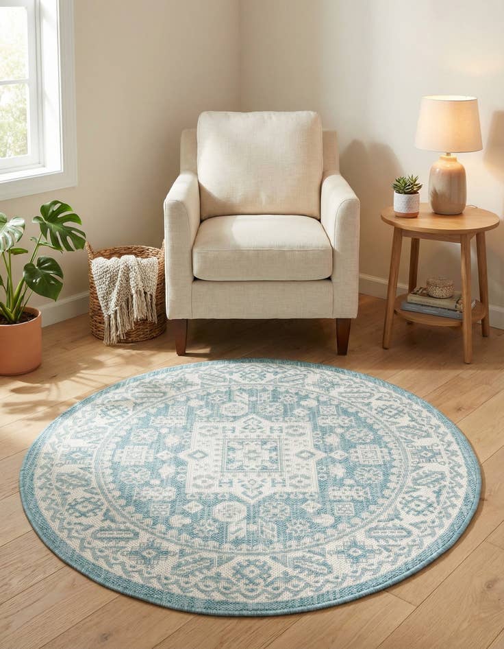 Detail image of 3' x 3'  Washable Aztec Indoor / Outdoor Round Rug