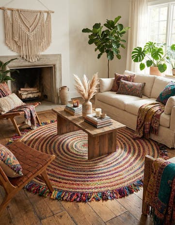 10' x 10' Hand Braided Chindi Jute Round Rug