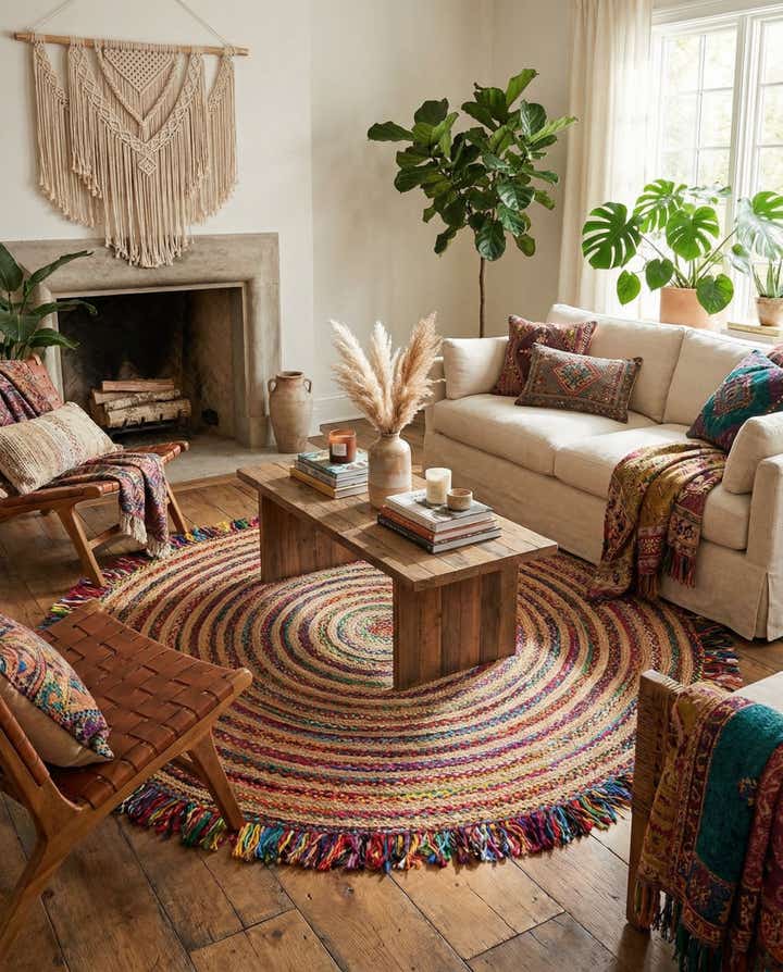 10' x 10' Hand Braided Chindi Jute Round Rug