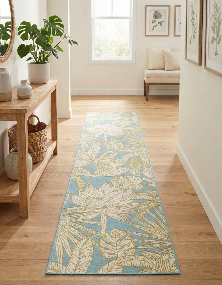 Detail image of 2' x 8'  Washable Botanical Indoor / Outdoor Runner Rug
