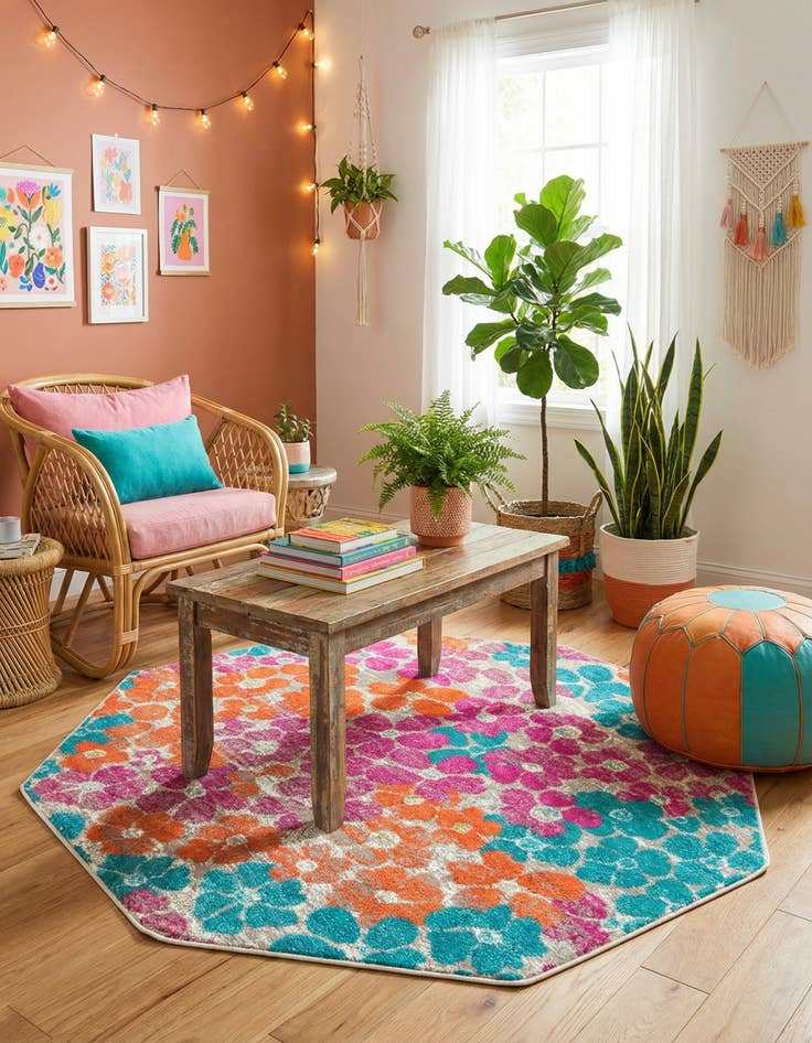 Detail image of  5' 3 x 5' 3 Azalea Octagon Rug