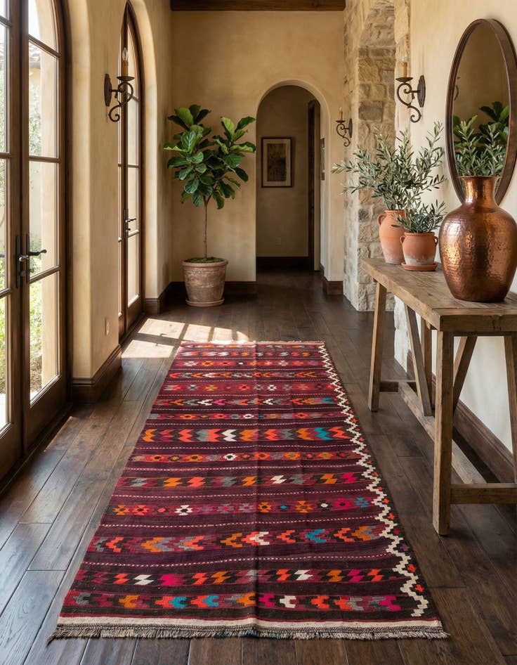 Detail image of 4' 8 x 9' 5  Hand Woven Kilim Fars Wool Runner Rug