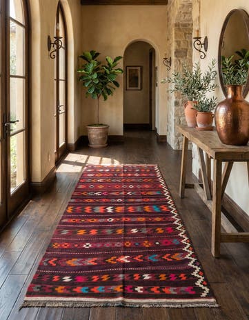 4' 8 x 9' 5 Hand Woven Kilim Fars Wool Runner Rug