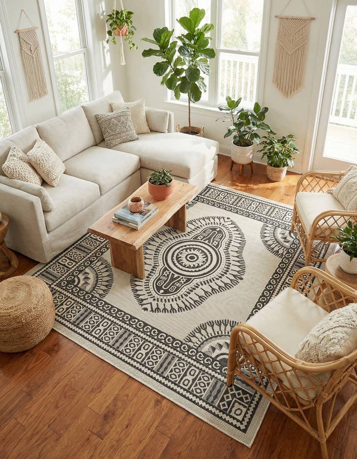 Detail image of 10' x 10'  Washable Traditional Indoor / Outdoor Square Rug
