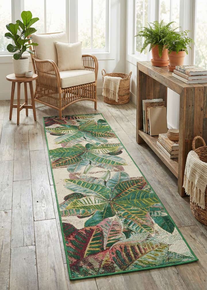 2' x 8' Easy-Clean Botanical Indoor / Outdoor Runner Rug