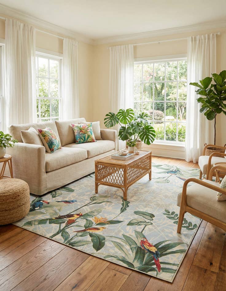 Detail image of  10' x 14' 2  Washable Botanical Indoor / Outdoor Rug