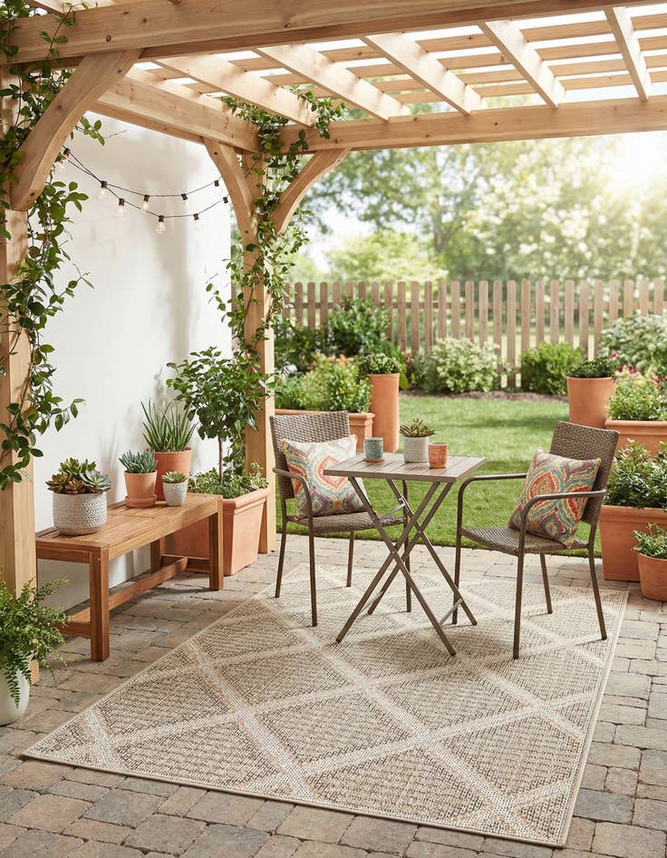 Detail image of  4' 1 x 6' 1  Washable Lattice Indoor / Outdoor Rug