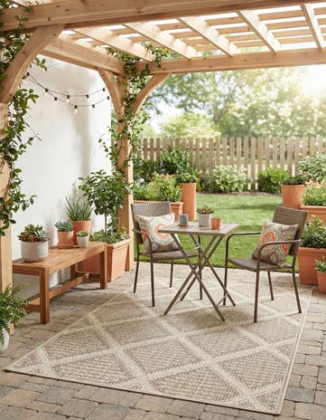 Khaki Easy-Clean Lattice Indoor / Outdoor Rug