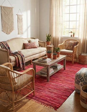 Red Hand Woven Chindi Cotton Rug