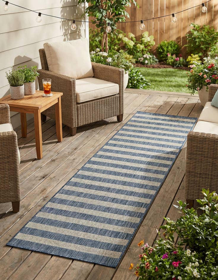 Detail image of 2' 7 x 10'  Washable Striped Indoor / Outdoor Runner Rug