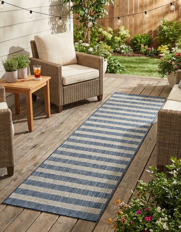 Blue Easy-Clean Ribbon Indoor / Outdoor Runner Rug