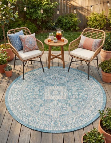 5' 3 x 5' 3 Easy-Clean Aztec Indoor / Outdoor Round Rug