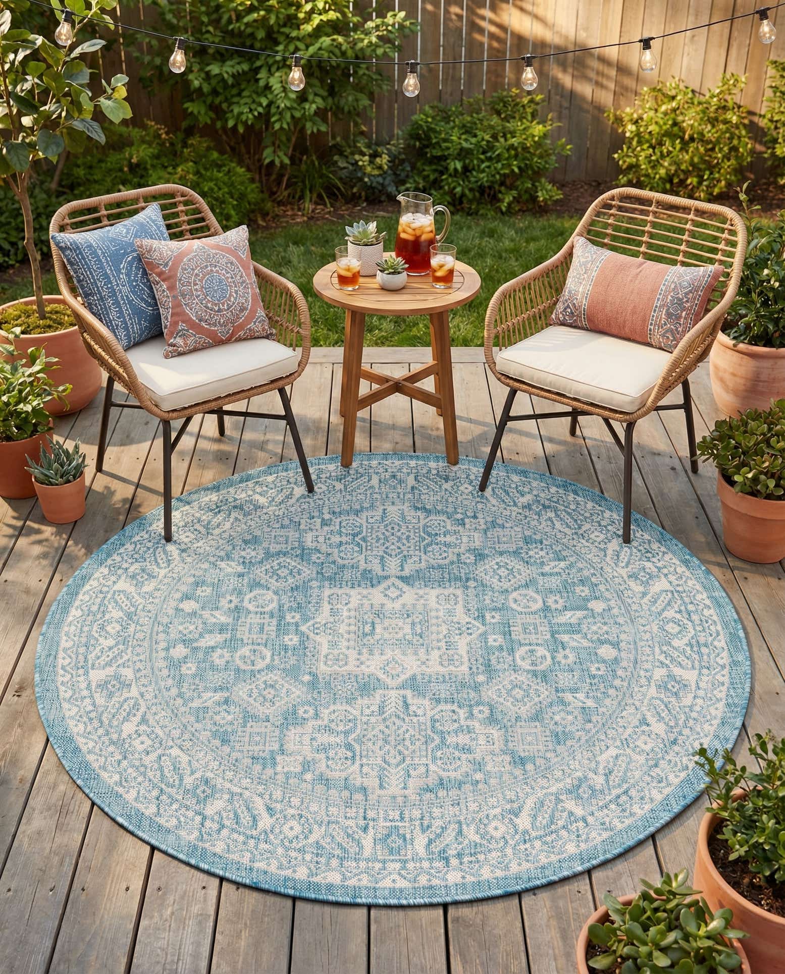 5' 3 x 5' 3 Easy-Clean Aztec Indoor / Outdoor Round Rug