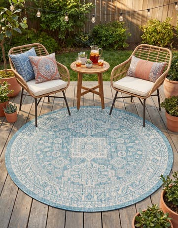 5' 3 x 5' 3 Easy-Clean Aztec Indoor / Outdoor Round Rug