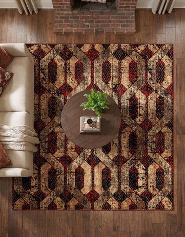 Burgundy Saturn Square Rug