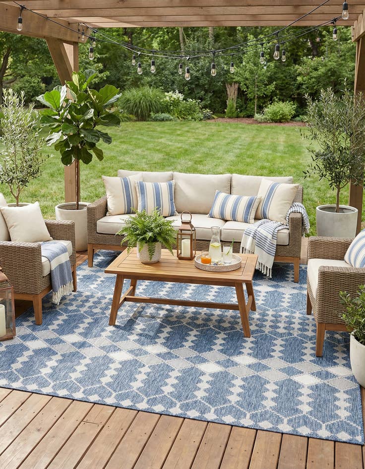 Detail image of 7' 10 x 11' Easy-Clean Trellis Indoor / Outdoor Rug