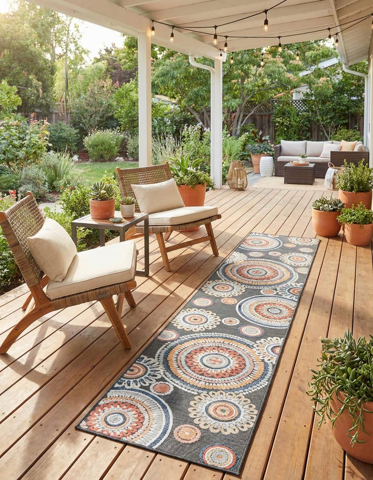 Detail image of 2' 7 x 12' Easy-Clean Botanical Indoor / Outdoor Runner Rug