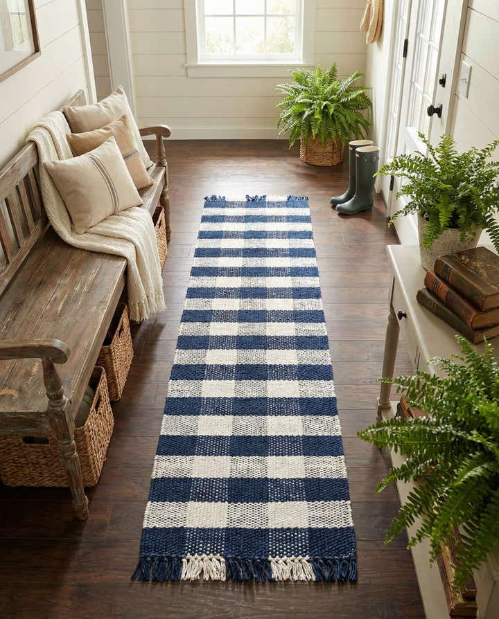 2' x 8' Easy-Clean Eco Plaid Washable Indoor / Outdoor Runner Rug