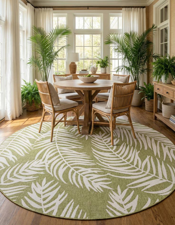 Detail image of 10' x 10'  Washable Botanical Indoor / Outdoor Round Rug