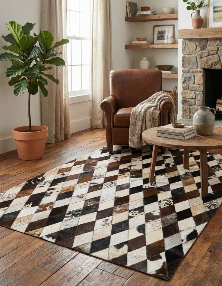 Detail image of 4' 1 x 5' 10 Cowhide Stocks Rug