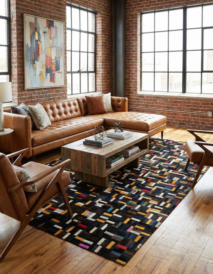 Detail image of  5' 1 x 7' 11 Cowhide - Patchwork Rug