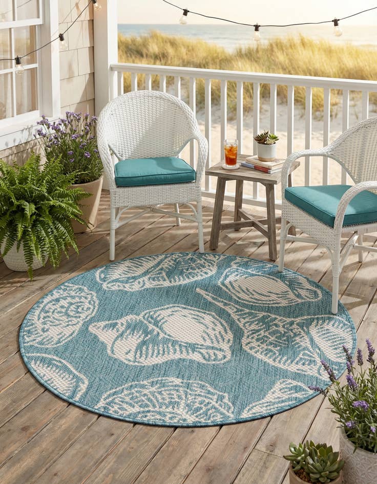 Detail image of 3' x 3'  Washable Coastal Indoor / Outdoor Round Rug