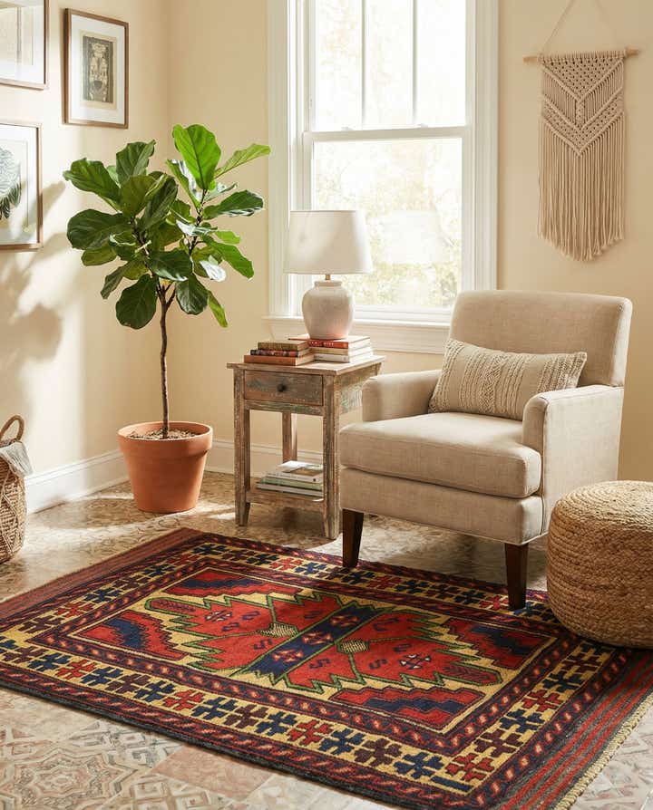 2' 8 x 4' 11 Hand Knotted Sumak Wool Rug