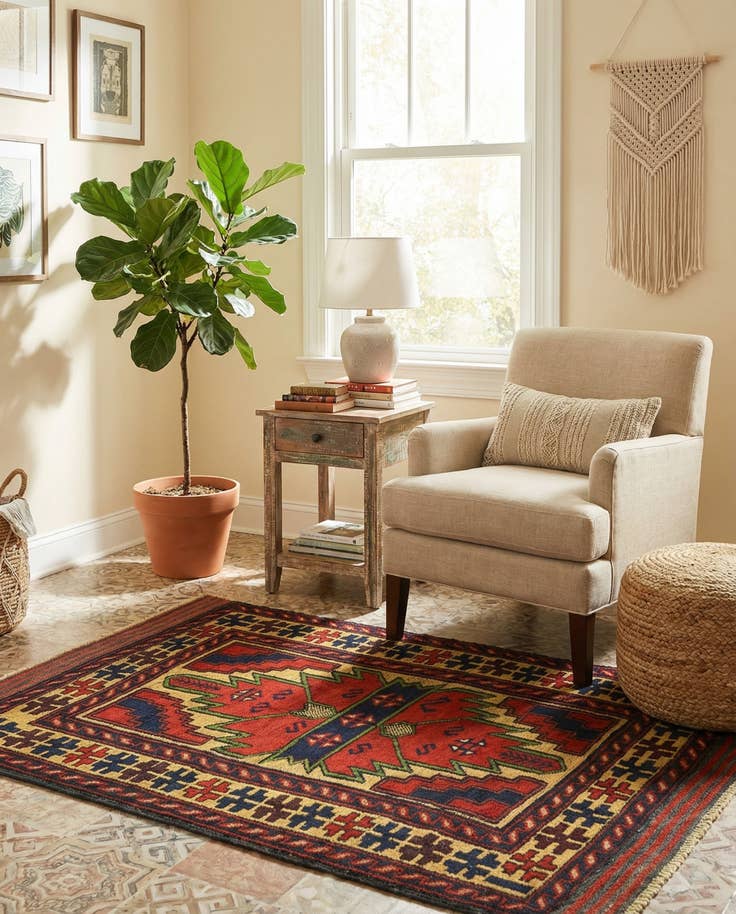 Detail image of 2' 8 x 4' 11 Hand Knotted Sumak Wool Rug