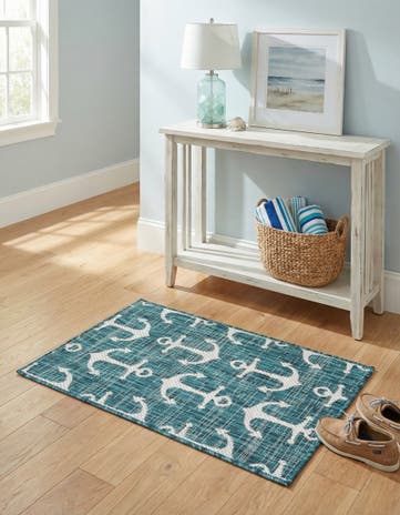 Teal Easy-Clean Coastal Indoor / Outdoor Rug
