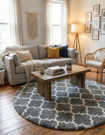 Gray Moroccan Shag Round Rug
