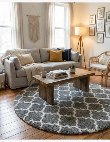 Gray Moroccan Shag Round Rug