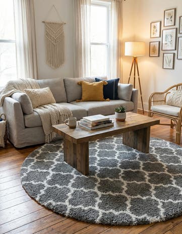Gray Moroccan Shag Round Rug