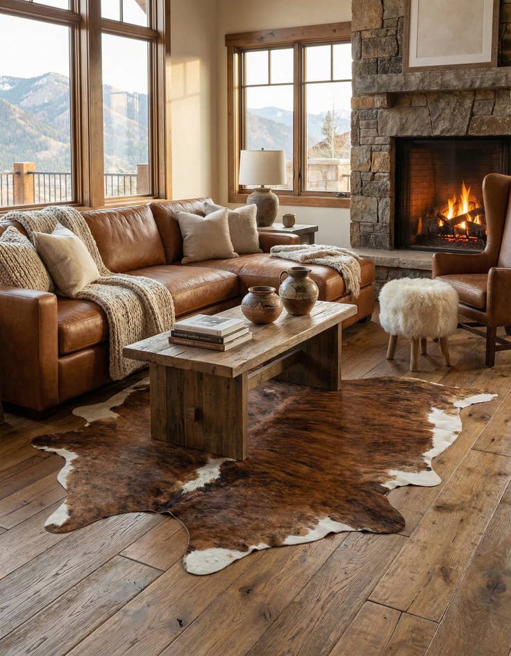 Detail image of 5' 3 x 5' 8 Cowhide Leather Square Rug