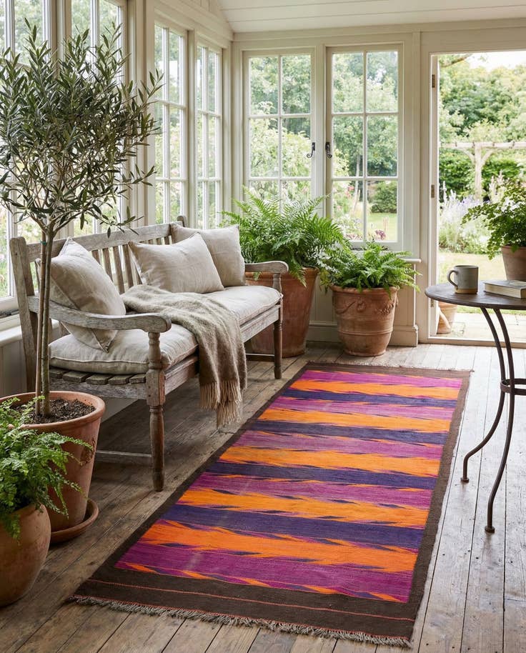 Detail image of 4' 6 x 11' 10 Hand Woven Kilim Fars Wool Runner Rug