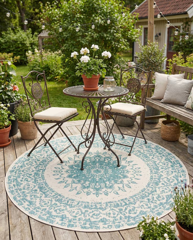 Detail image of 6' x 6' Easy-Clean Traditional Indoor / Outdoor Round Rug