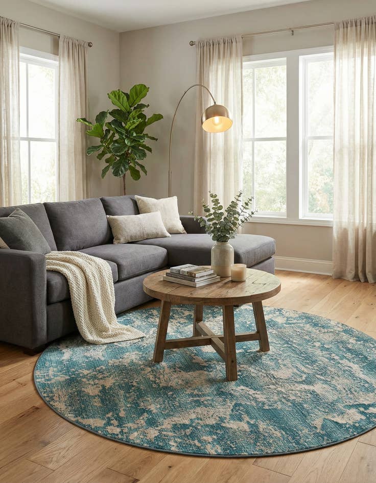Detail image of 7' 10 x 7' 10 Easy-Clean Modern Indoor / Outdoor Round Rug