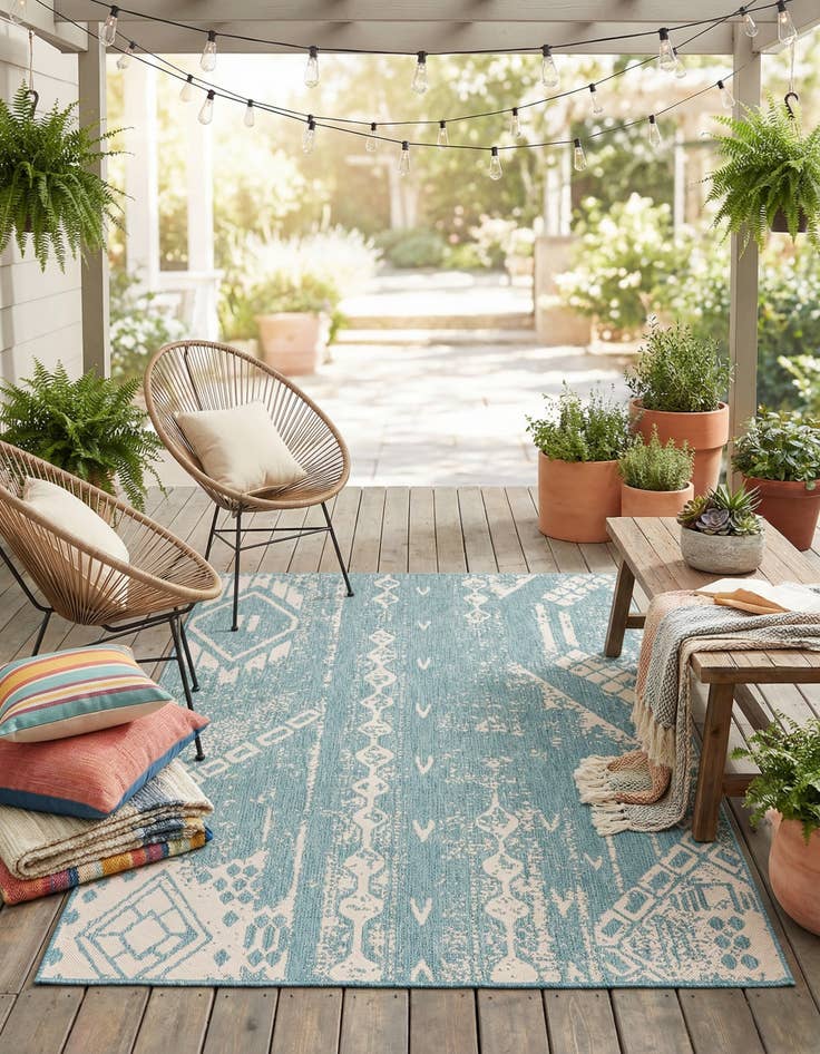 Detail image of  6' x 9'  Washable Bohemian Indoor / Outdoor Rug