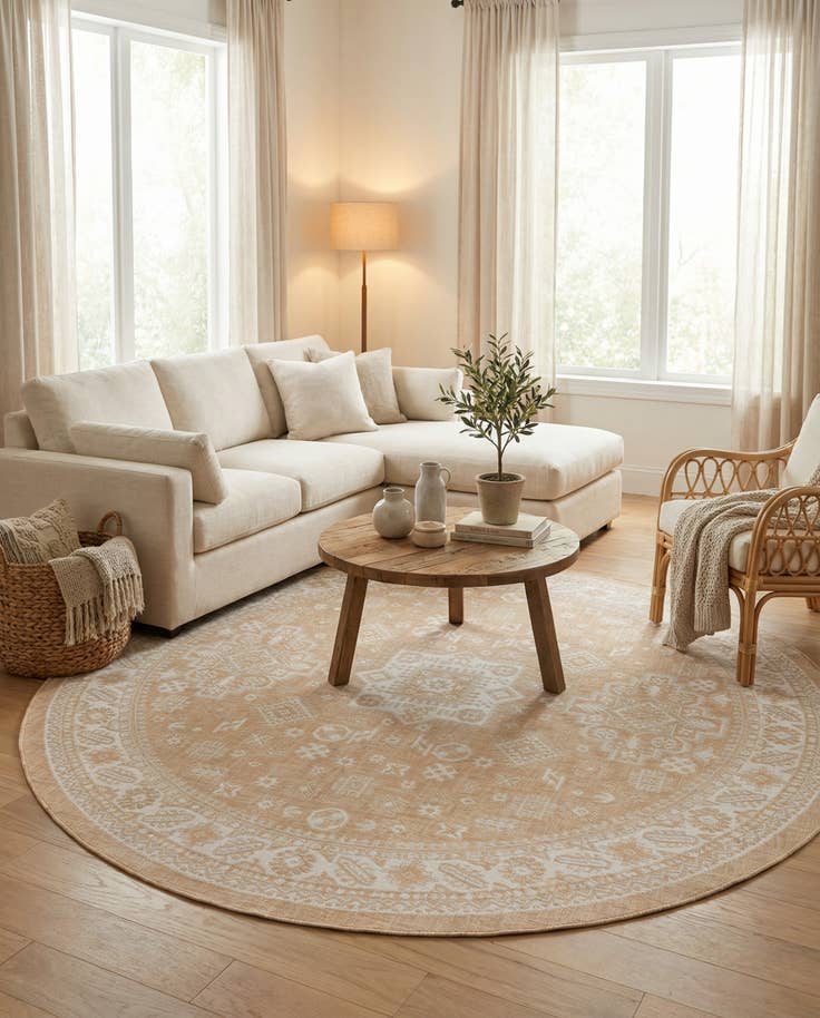 Detail image of 10' x 10' Easy-Clean Aztec Indoor / Outdoor Round Rug