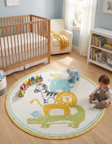 3' 3 x 3' 3 Animals Whimsy Kids Round Rug