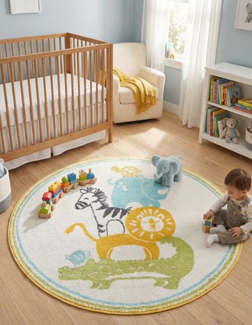 3' 3 x 3' 3 Animals Whimsy Kids Round Rug