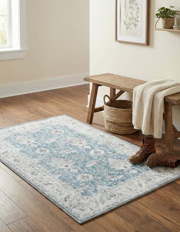 Teal blue Washable Timeless Rug