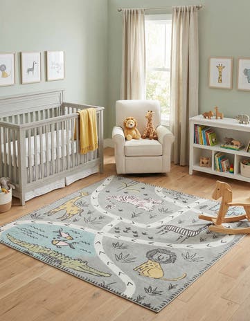 7' 10 x 7' 10 Animals Whimsy Kids Square Rug